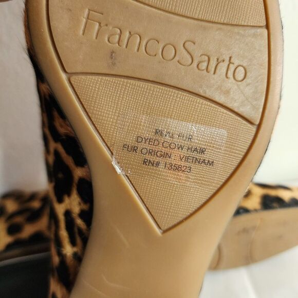 Franco Sarto Leopard Cheetah Print  Block Heel Flats Leather Size 8M Calf Hair - Picture 14 of 14